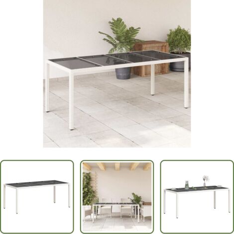 vidaXL Vidrio templado -  Mesa de jardín superficie de vidrio ratán PE blanco 190x90x75cm