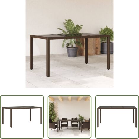 vidaXL Vidrio templado -  Mesa de jardín superficie de vidrio ratán PE marrón 150x90x75cm