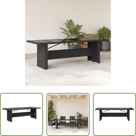 vidaXL Vidrio templado -  Mesa de jardín superficie de vidrio ratán PE negro 240x90x75 cm