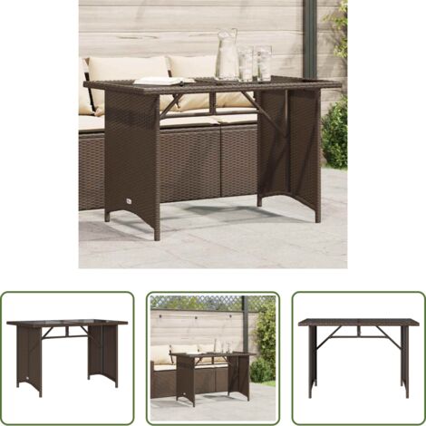 vidaXL Vidrio templado -  Mesa de jardín superficie vidrio ratán PE marrón 110x68x70 cm