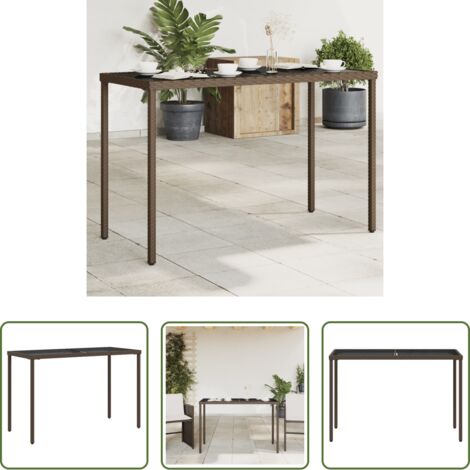 vidaXL Vidrio templado -  Mesa de jardín superficie vidrio ratán PE marrón 115x54x74 cm