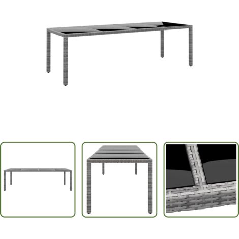 vidaXL Vidrio templado -  Mesa jardín vidrio templado ratán sintético gris 250x100x75 cm
