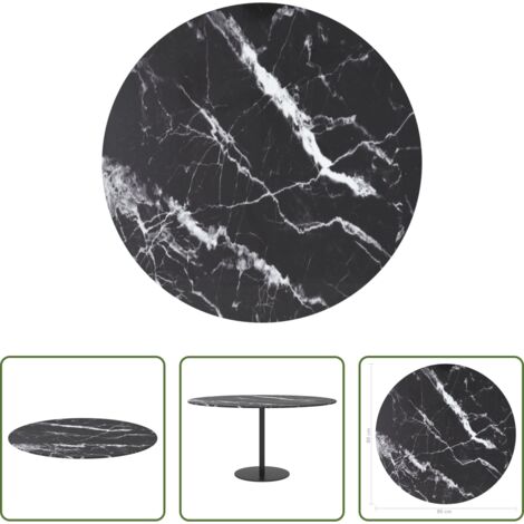 vidaXL Vidrio templado -  Tablero de mesa diseño mármol vidrio templado negro Ø80x1 cm