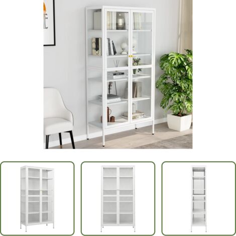 vidaXL Vitrina blanca -  Vitrina de acero y vidrio templado blanca 90x40x180 cm