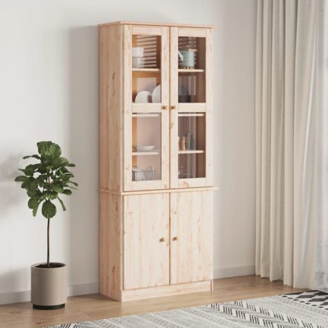 Vidaxl – Vitrine en verre ALTA 77x35x186,5 cm – Bois de pin massif non traité – Étagères pour collections – Charme rustique et durable