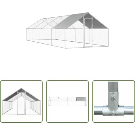 vidaXL Voliera per polli -  Gabbia per Polli da Esterno 2,75x8x1,92m in Acciaio Zincato