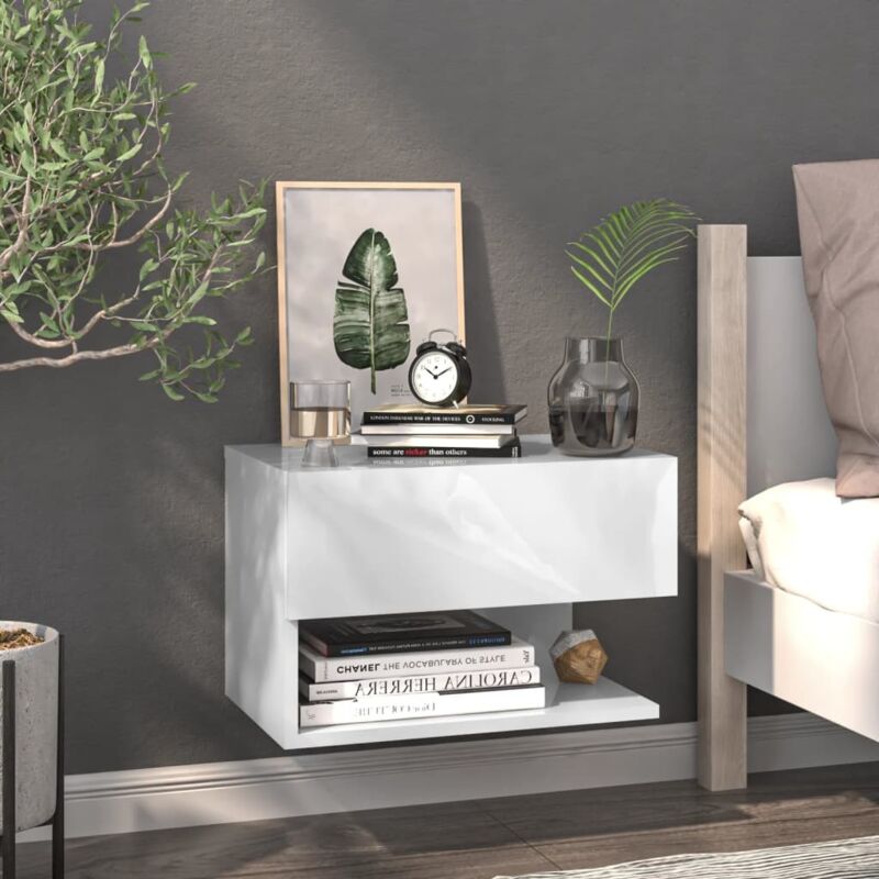 Vidaxl - Wall-mounted Bedside Cabinet High Gloss White White