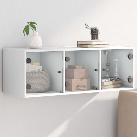 Vidaxl – Armoire murale en bois d'ingénierie avec portes en verre blanc 102x37x35 cm – Capacité de charge 80 kg – Installation murale requise