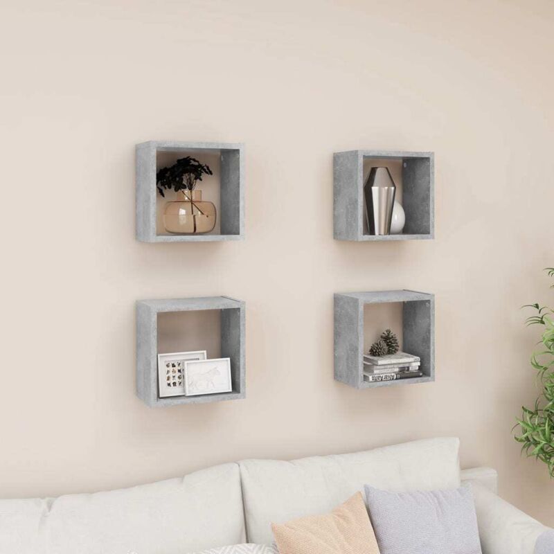 Wall Cube Shelves 4 Pcs Concrete Grey 26x15x26 Cm Vidaxl