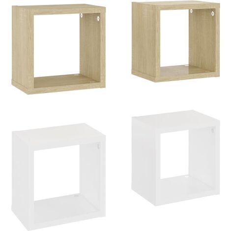 main image of "vidaXL Wall Cube Shelves 4 pcs White and Sonoma Oak 22x15x22 cm - Beige"