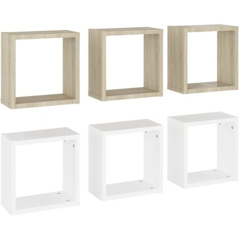 main image of "vidaXL Wall Cube Shelves 6 pcs White and Sonoma Oak 30x15x30 cm - Beige"