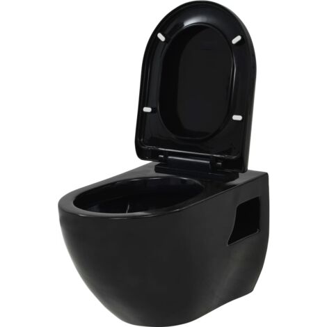 main image of "vidaXL Wall-Hung Toilet Wall-Mounted Toilet Home Bathroom Furniture Wall Toilet Ceramic Toilet Ceramic White/Black"