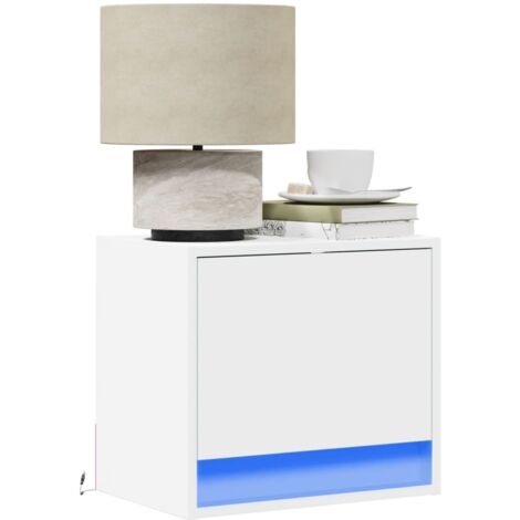 vidaXL Wall-mounted Bedside Cabinets with LED Lights 2 pcs White