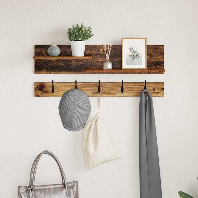 Wall-mounted Coat Rack Old Wood 90 X 15 X 36 Cm Engineered Wood Vidaxl