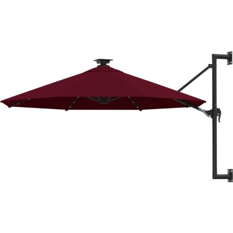 vidaXL Wall-mounted Parasol with LEDs and Metal Pole 300 cm Burgundy - Red