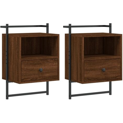 vidaXL Wand-Nachttisch 2er Set Eiche Braun 40x30x61 cm