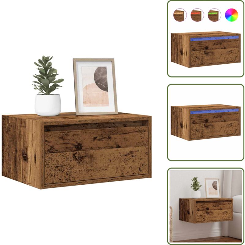 The Living Store - Vidaxl Wand-nachttisch Mit Led-leuchten Altholz-optik