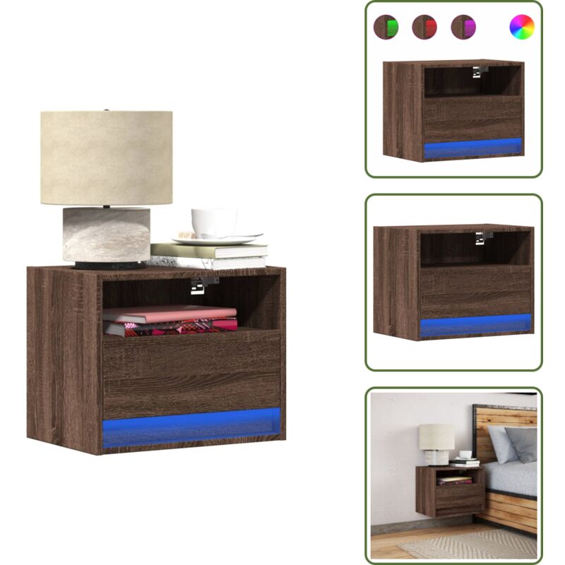 The Living Store - Vidaxl Wand-nachttisch Mit Led-leuchten Braun Eichen-optik