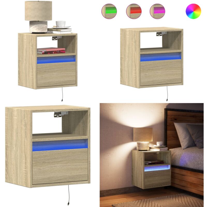 Vidaxl Braun Wand-Nachttisch Mit Led-Leuchten Sonoma-Eiche