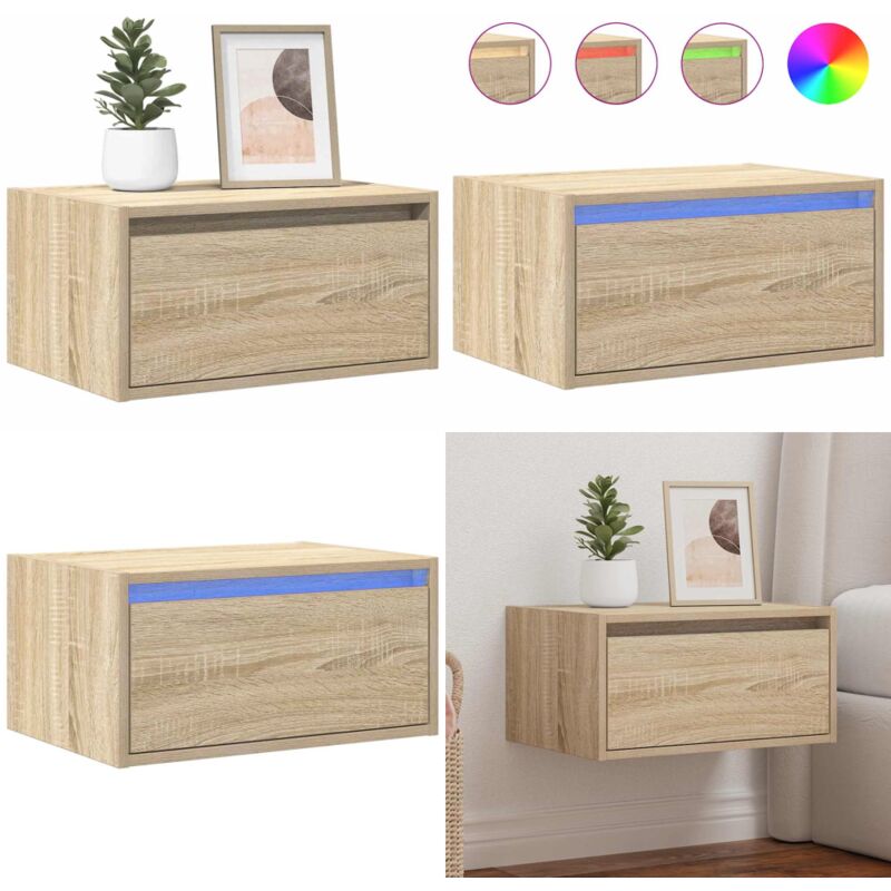 Vidaxl Braun Wand-Nachttisch Mit Led-Leuchten Sonoma-Eiche
