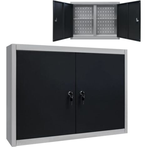 vidaXL Wand-Werkzeugschrank Industrie-Stil Metall Grau und Schwarz
