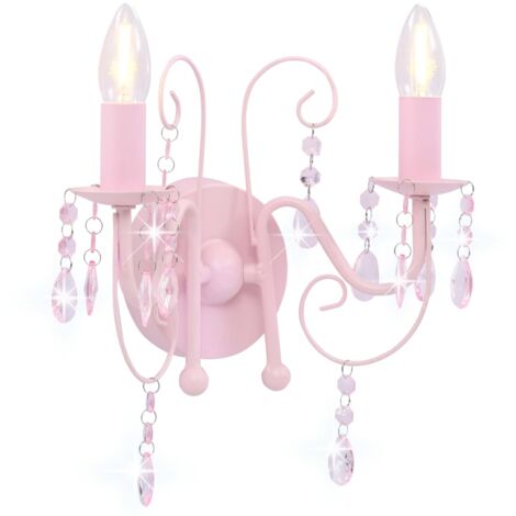vidaXL Wandleuchte mit Perlen Rosa 2 × E14-Fassungen