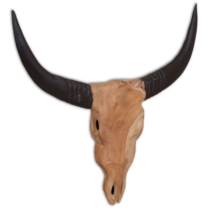 Wandmontierte Stierkopf-skulptur Teak 69 X 6 X 60 Cm Vidaxl