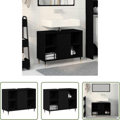 vidaXL Wandmontierter Schrank -  Badezimmerschrank mit Tür Schwarz 80 x 33 x 60 cm Holzwerkstoff