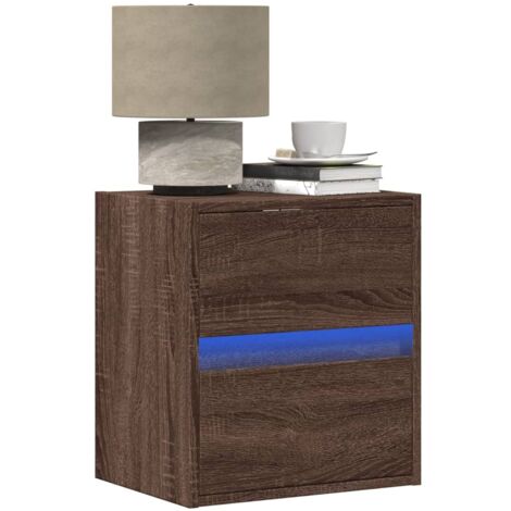 vidaXL Wandnächte Tisch mit LED-Lichtern Braunes Eichenholz