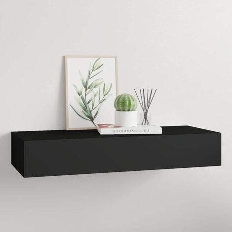 vidaXL Wandregal mit Schublade Schwarz 60x23,5x10 cm MDF