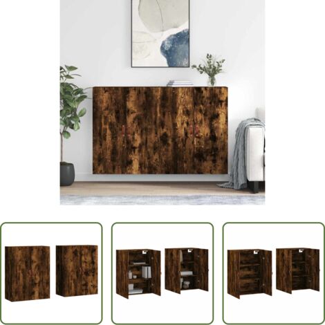 vidaXL Wandregal -  Wandschränke 2 Stk. Räuchereiche 69,5x34x90 cm