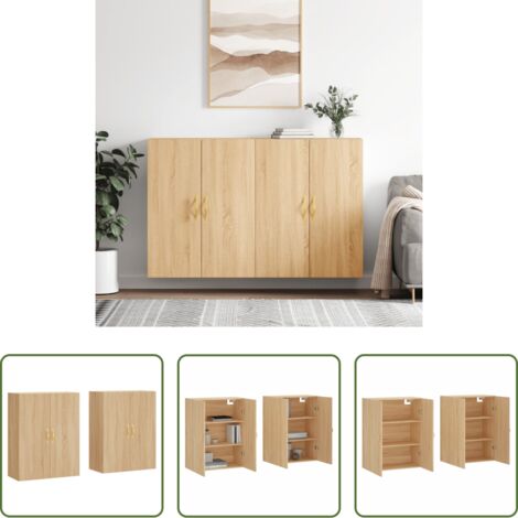 vidaXL Wandregal -  Wandschränke 2 Stk. Sonoma-Eiche 69,5x34x90 cm