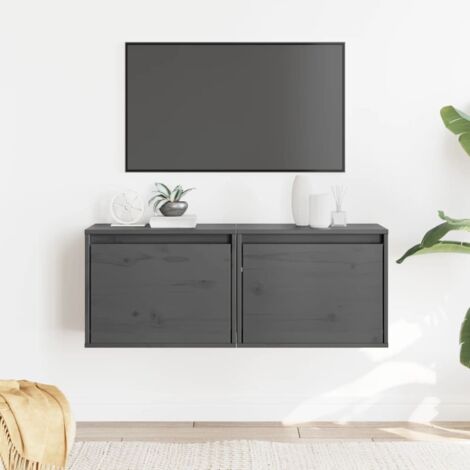 vidaXL Wandregale 2 Stk Grau 45x30x35 cm Massives Kiefernholz