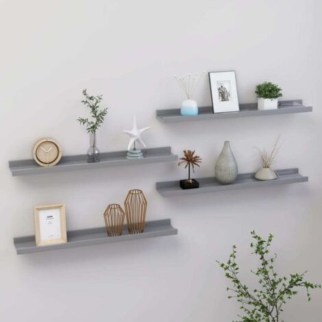 vidaXL Wandregale 4 Stück Grau 60x9x3 cm