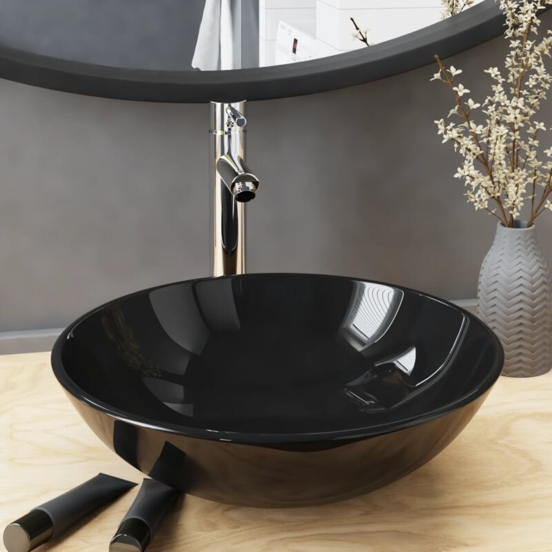 Badezimmer Waschbecken Mit Wasserhahn Ablaufgarnitur Schwarz Vidaxl