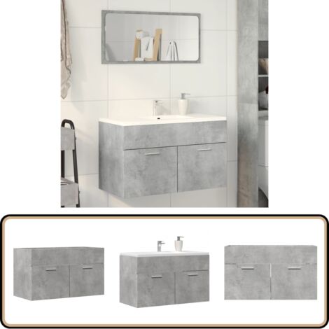 vidaXL Waschbeckenunterschrank Betongrau 80x38,5x46 cm Holzwerkstoff