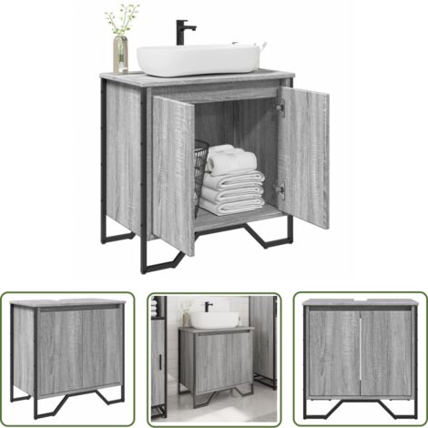 vidaXL Waschbeckenunterschrank Grau Sonoma 60x35x60 cm Holzwerkstoff