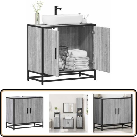 vidaXL Waschbeckenunterschrank Grau Sonoma 65x33x60 cm Holzwerkstoff