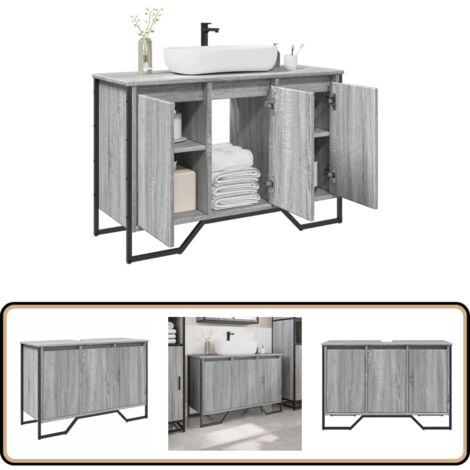 vidaXL Waschbeckenunterschrank Grau Sonoma 91x35x60 cm Holzwerkstoff