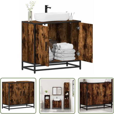 vidaXL Waschbeckenunterschrank Räuchereiche 65x33x60 cm Holzwerkstoff