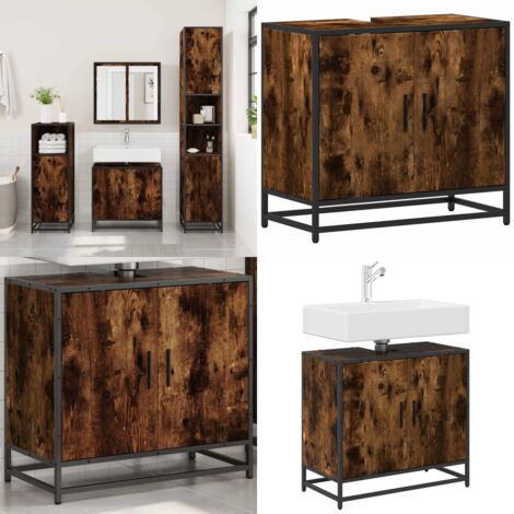 vidaXL Waschbeckenunterschrank Räuchereiche 65x33x60 cm Holzwerkstoff