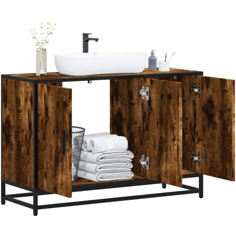 vidaXL Waschbeckenunterschrank Räuchereiche 90x33x60 cm Holzwerkstoff