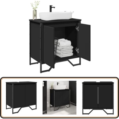 vidaXL Waschbeckenunterschrank Schwarz 60x35x60 cm Holzwerkstoff