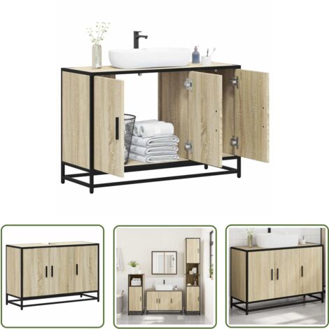 vidaXL Waschbeckenunterschrank Sonoma-Eiche 90x33x60 cm Holzwerkstoff