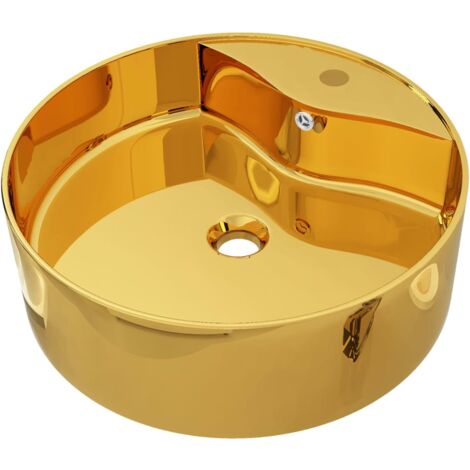 vidaXL Wash Basin with Overflow 46.5x15.5 cm Ceramic Gold - Gold