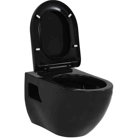 vidaXL WC Sospeso in Ceramica Nera