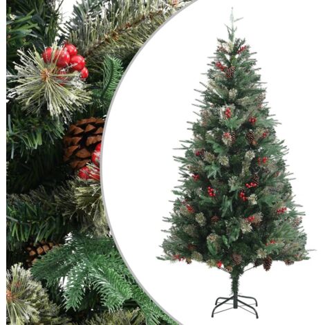 vidaXL Weihnachtsbaum mit Zapfen Grün 225 cm PVC & PE