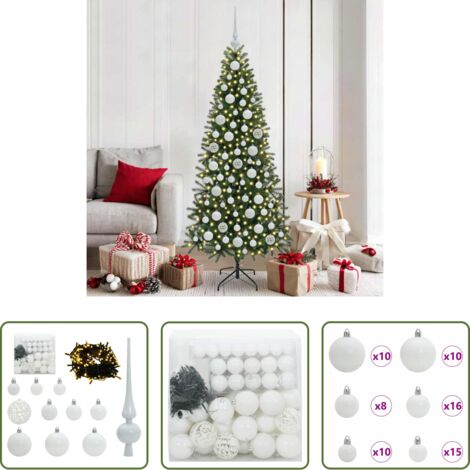 vidaXL Weihnachtsdekoration -  Weihnachtskugel-Set mit 300 LEDs 120 pcs Weiß Kunststoff