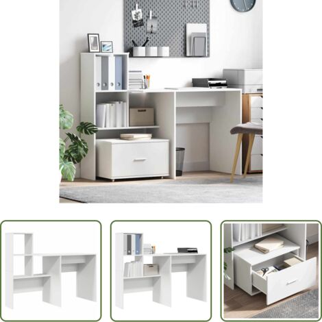 vidaXL Weiß Schreibtisch -  Schreibtisch mit Regal Weiß 131,5 x 50 x 106,5 cm Holzwerkstoff