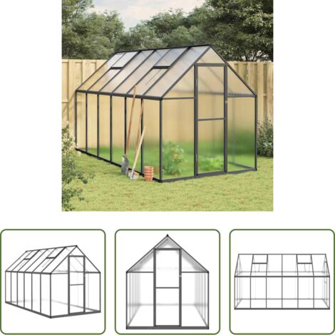 vidaXL Wetterbeständig - Gewächshaus mit Fundamentrahmen Anthrazit 334x169x195 cm Alu
